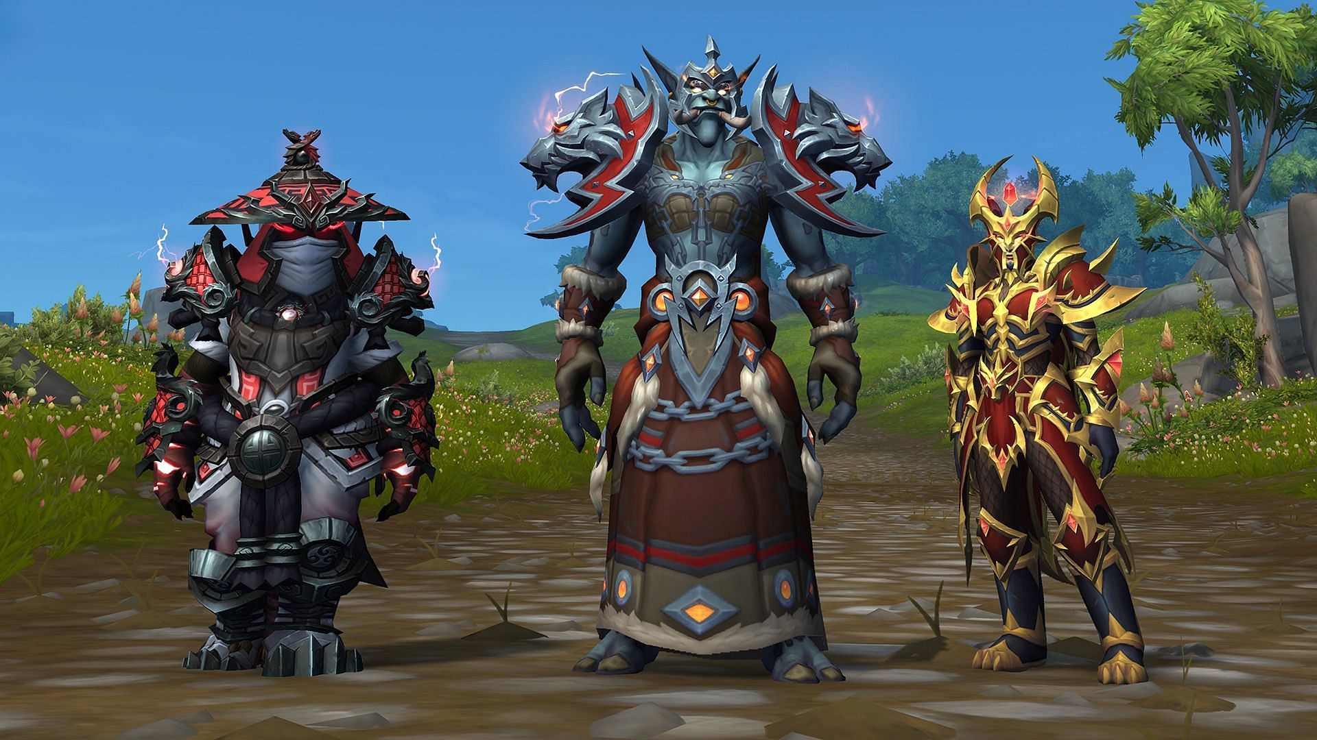 From left to right: Tier 2 recolors for Monk, Shaman, and Evoker (Image via Blizzard Entertainment)